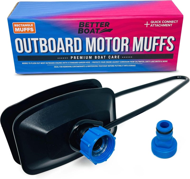 Better Boat Boat Motor Muffs, Outboard and Inboard I/O Engine Flush Kit, Rectangle Muffs, Hose Adapter, for Marine Use and Winterizing, Boat Accessories - Image 1